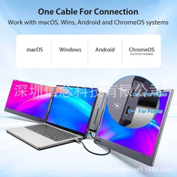14" Dual Portable Monitor – USB-C Plug & Play for Laptop/Phone/Tablet