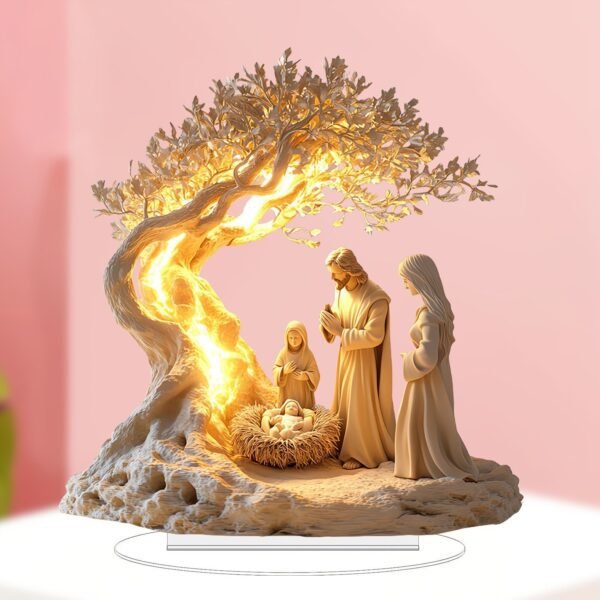 Jesus Tree of Life Acrylic Wall Hanging & Desktop Decor – Cross-Shaped Inspirational Gift