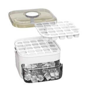 [Best Seller] One-Touch Ice Cube Tray - 2PCs BPA-Free Silicone Ice Mold with Lid - Fast Freeze Reusable Ice Maker (Frosted Clear)