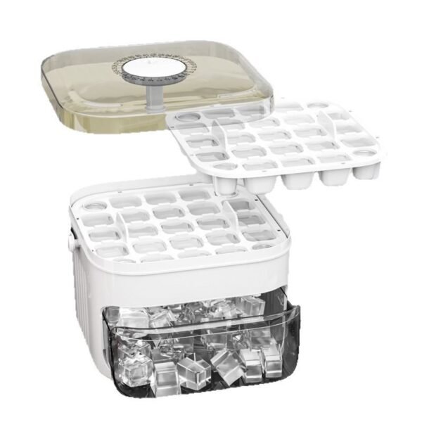 [Best Seller] One-Touch Ice Cube Tray - 2PCs BPA-Free Silicone Ice Mold with Lid - Fast Freeze Reusable Ice Maker (Frosted Clear)