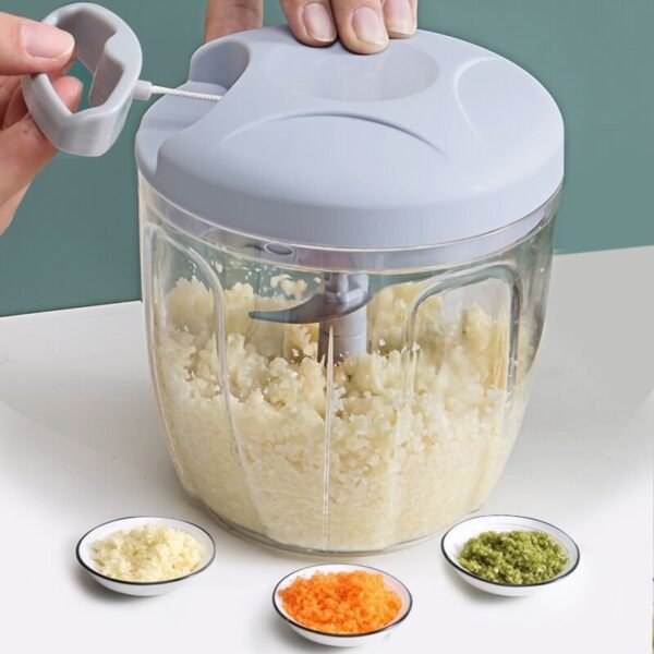 [900ml] Professional Manual Garlic Chopper - 2-Second Multi-Function Food Processor for Vegetables, Meat & Baby Food (3 Blades Included) - Commercial-Grade Pull String Design
