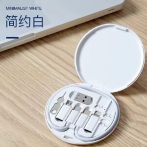 [5-in-1] 60W Fast Charging Cable Organizer - Portable Multi-Interface Storage Box with SIM Ejector & Phone Stand (Minimalist White) - for iPhone/Android/USB-C