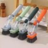 [2-in-1] Long Handle Pot Scrubber Brush - 26cm Detergent Dispenser Cleaning Brush (Splash-Proof Design) - Non-Scratch for Cast Iron/Non-Stick Pans - Image 2