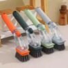[2-in-1] Long Handle Pot Scrubber Brush - 26cm Detergent Dispenser Cleaning Brush (Splash-Proof Design) - Non-Scratch for Cast Iron/Non-Stick Pans - Image 5