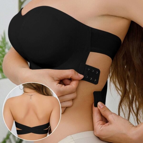 Cross-Back Strapless Bra - Seamless Invisible Push Up Bralette - Convertible to Racerback for Dresses & Tanks
