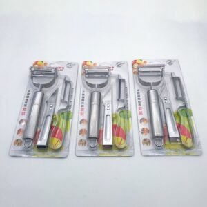 [3-Piece] Stainless Steel Vegetable Peeler Set - Professional Potato Carrot Peeler with Grater & Feather Remover - Commercial-Grade Kitchen Tools (Ergonomic Handles)