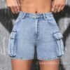 Women's Denim Shorts - Edgy Cargo Style | Wholesale MOQ 30pcs | 5-Pocket Design - Image 4