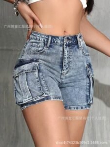 Women’s Denim Shorts – Edgy Cargo Style | Wholesale MOQ 30pcs | 5-Pocket Design