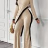 2025 Spring/Summer Women's Fashion Set - Contrast Color Side-Slit Tee + Patchwork Pants - Image 5