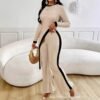2025 Spring/Summer Women's Fashion Set - Contrast Color Side-Slit Tee + Patchwork Pants - Image 3