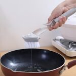 [2-in-1] Long Handle Pot Scrubber Brush - 26cm Detergent Dispenser Cleaning Brush (Splash-Proof Design) - Non-Scratch for Cast Iron/Non-Stick Pans