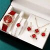 5-Piece Women's Jewelry Set - Quartz Watch + Necklace + Bracelet + Ring + Earrings (Gift Set Without Box) - Image 3