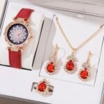5-Piece Women's Jewelry Set - Quartz Watch + Necklace + Bracelet + Ring + Earrings (Gift Set Without Box)