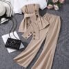 2025 Summer New Casual Chic Contrast-Collar Puff Sleeve Top + Flared Pants Two-Piece Set - Image 7