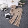 2025 Summer New Casual Chic Contrast-Collar Puff Sleeve Top + Flared Pants Two-Piece Set - Image 8