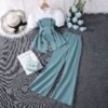 2025 Summer New Casual Chic Contrast-Collar Puff Sleeve Top + Flared Pants Two-Piece Set - Image 5