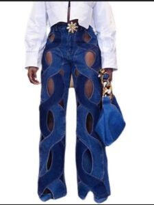 2024 Summer Casual Straight-Leg Hollow Twist Denim Jeans with Metal Buckle