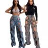 2024 Summer Casual Straight-Leg Hollow Twist Denim Jeans with Metal Buckle - Image 4